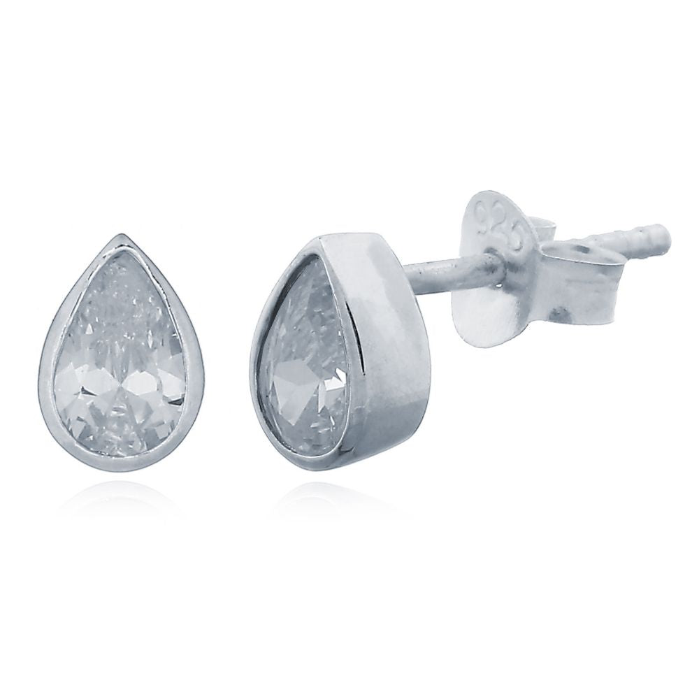 925 Silver Cubic Zirconia Set Tear Drop Stud Earrings (AES157) – product view