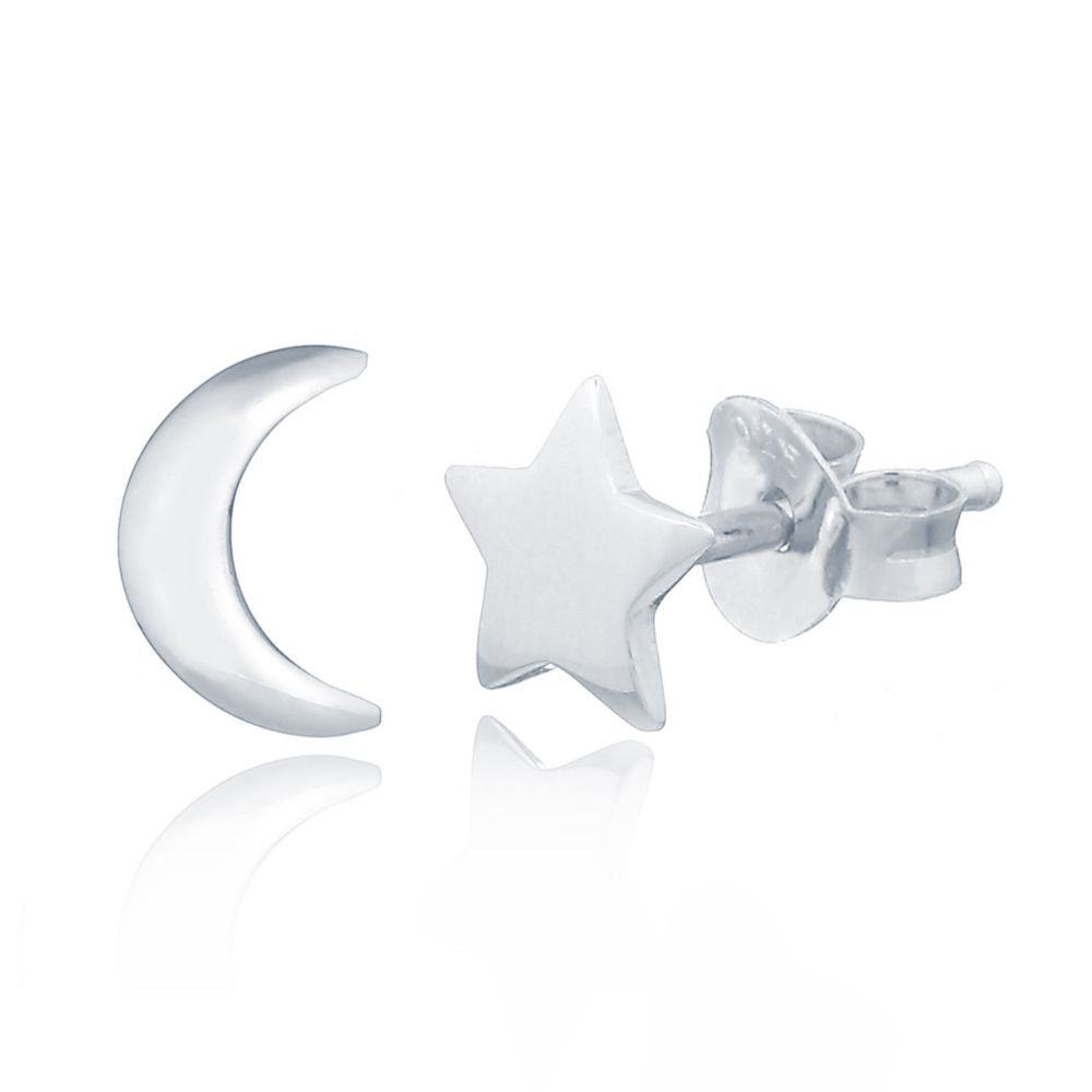 925 Silver Moon & Star Stud Earrings (AES161) – product view