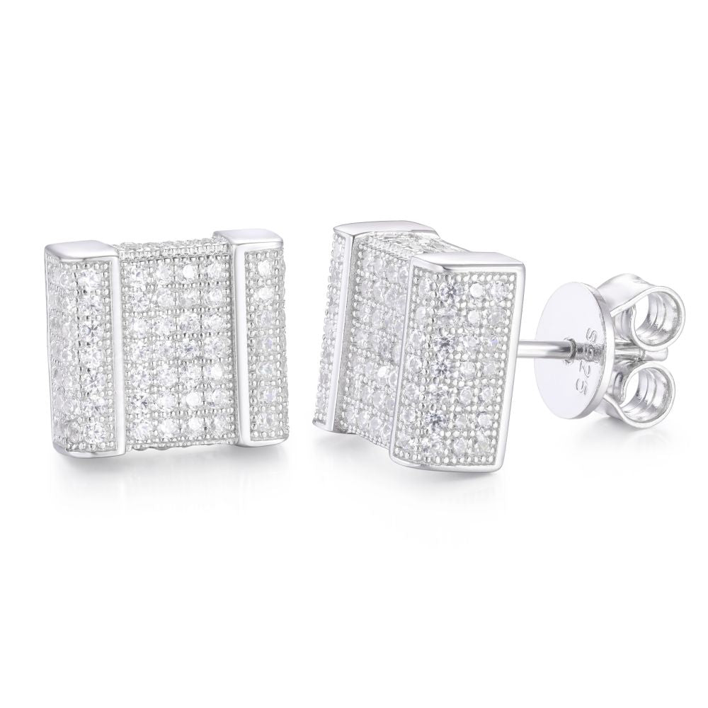 925 Silver Cubic Zirconia Set Square Cluster Stud Earrings – Imperial Time