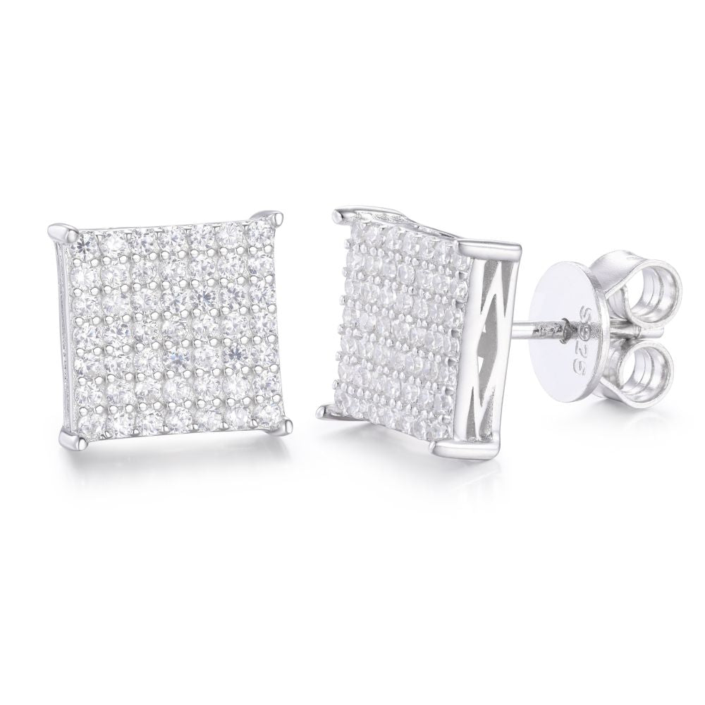 925 Silver Cubic Zirconia Set Square Cluster Stud Earrings – Imperial Time