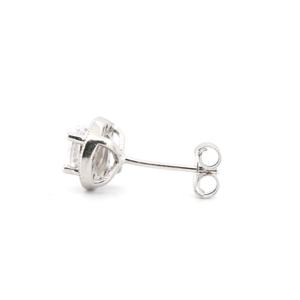 925 Silver Rhodium Halo Stud Earrings Sapphire Centre Cubic Zirconia – alternate view