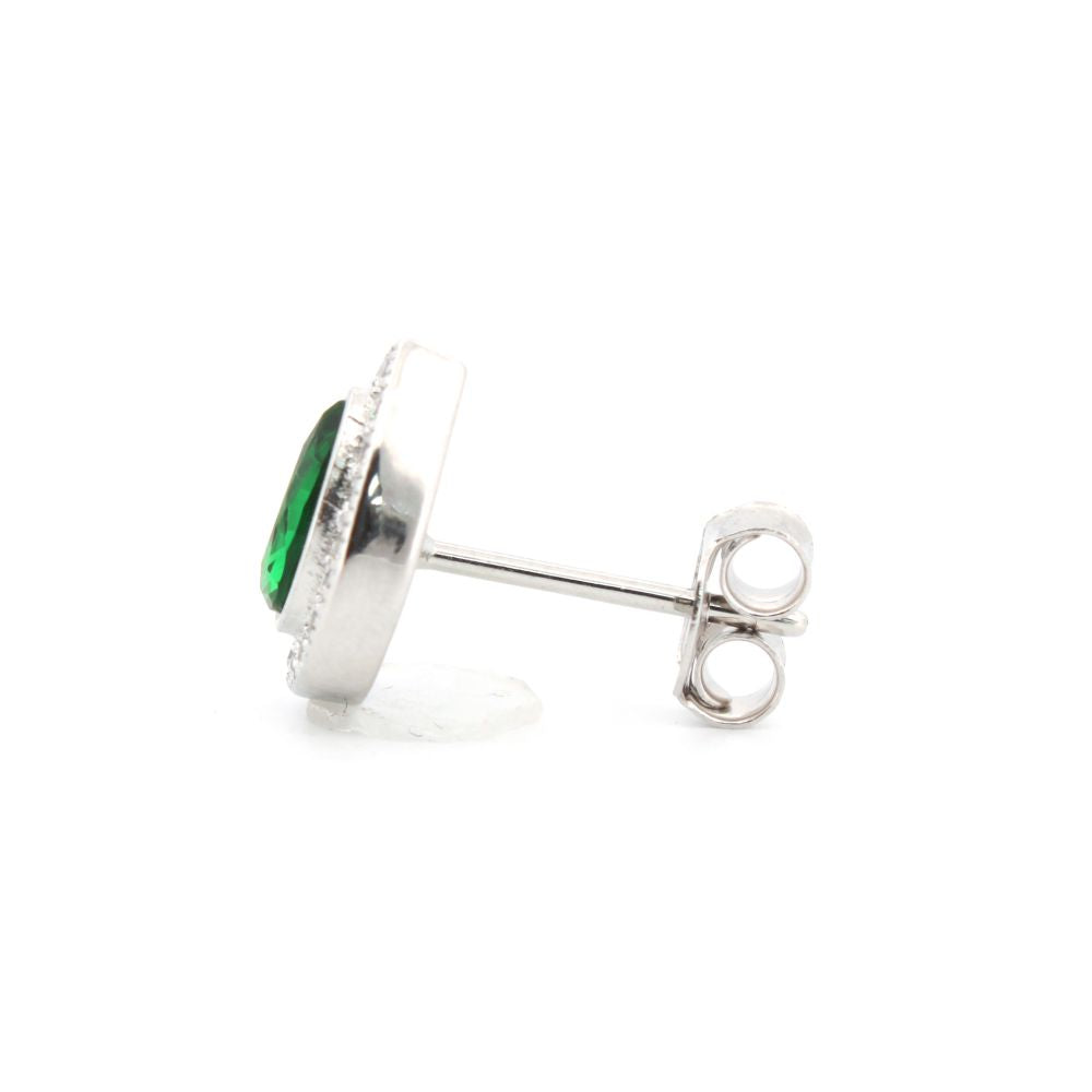 925 Silver Rhodium Pear Shape Stud Earrings Sapphire Centre Cubic Zirconia – detail view
