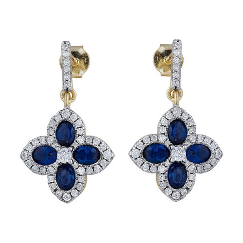 925 Silver 14ct Gold Plate Cubic Zirconia Set Clover Drop Earrings Blue – Imperial Time