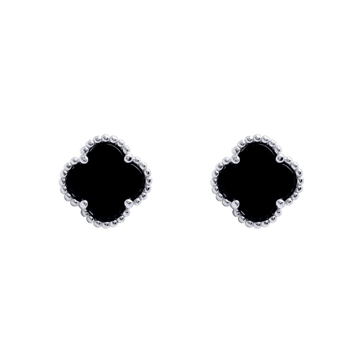 925 Silver Rhodium 5 Clover Stud Earrings Black Onyx Colour – Imperial Time