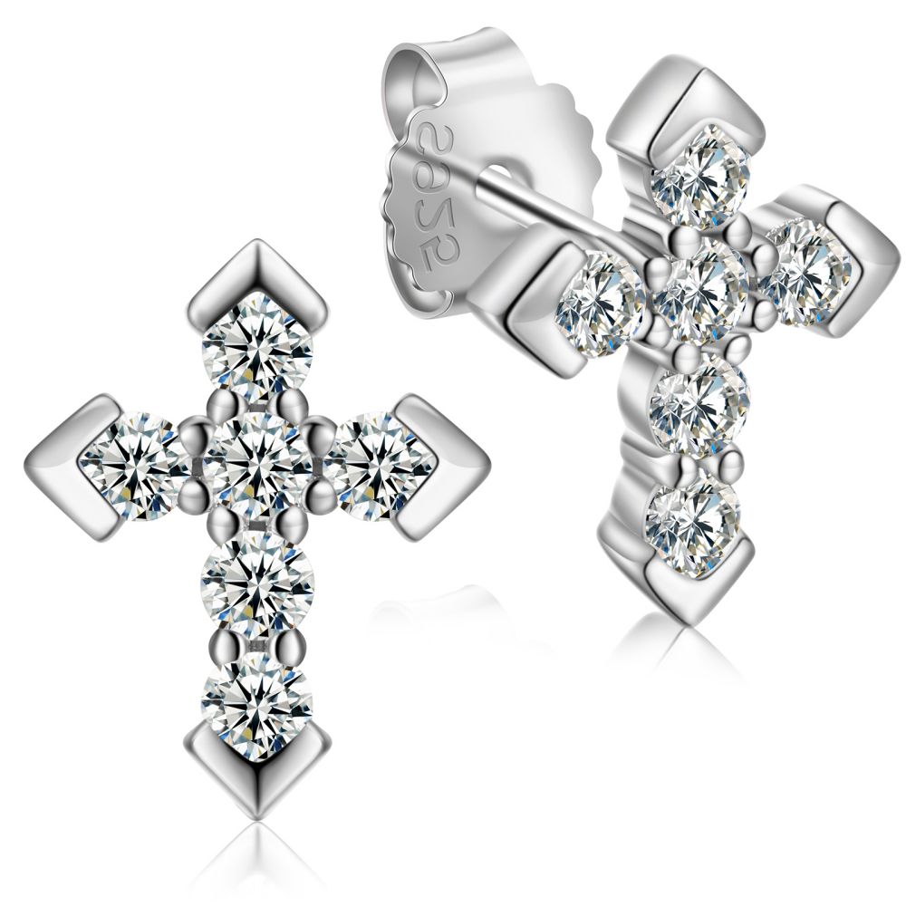 925 Silver Cubic Zirconia Set Cross Stud Earrings – Imperial Time