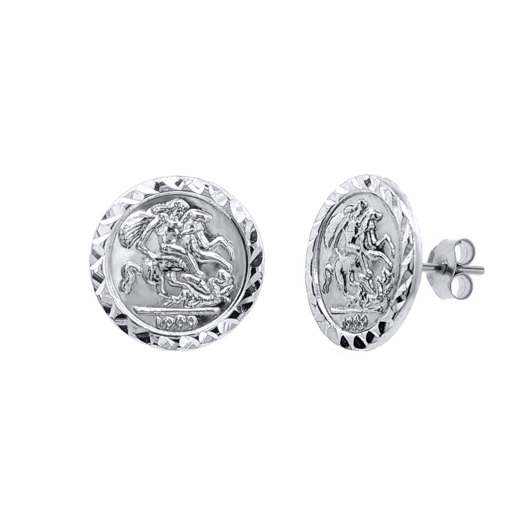 925 Silver 10mm St George & Dragon Stud Earrings (AES291) – side view