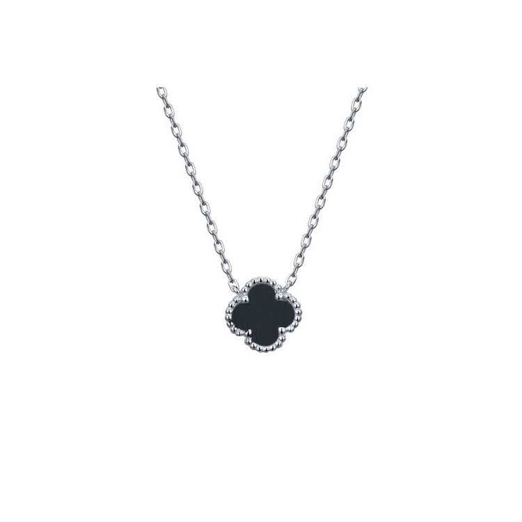 925 Silver Rhodium Clover Necklace Onyx – Imperial Time