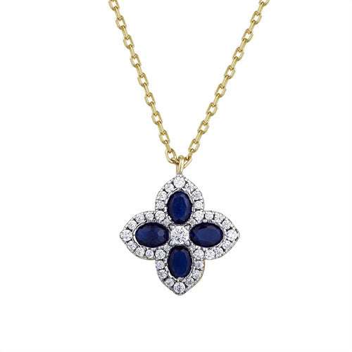 925 Silver 14ct Gold Plated Cubic Zirconia Set Clover Necklace Blue – Imperial Time