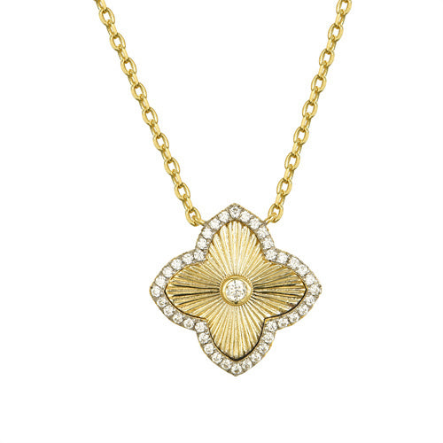 925 Silver 14ct Gold Plated Cubic Zirconia Set Clover Pendant – Imperial Time