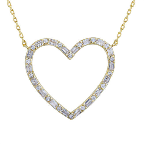 928 Silver 14ct Gold Plated Cubic Zirconia Set Heart Necklace – Imperial Time