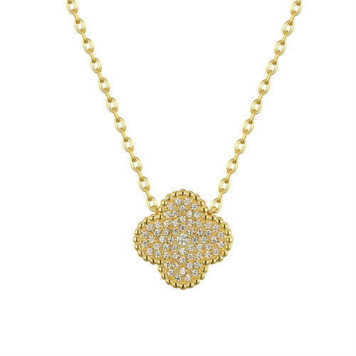 925 Silver 14ct Gold Plated Cubic Zirconia Set Clover Necklace – Imperial Time