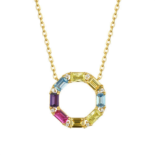 925 Silver 14ct Gold PlatedMulti Col Cubic Zirconia Set Circle of Life Necklace – Imperial Time