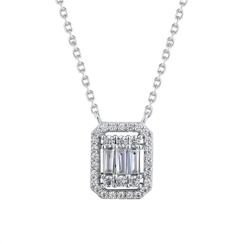 925 Silver Rhodium Plated Cubic Zirconia Set Emerald Shape Cluster Necklace – Imperial Time