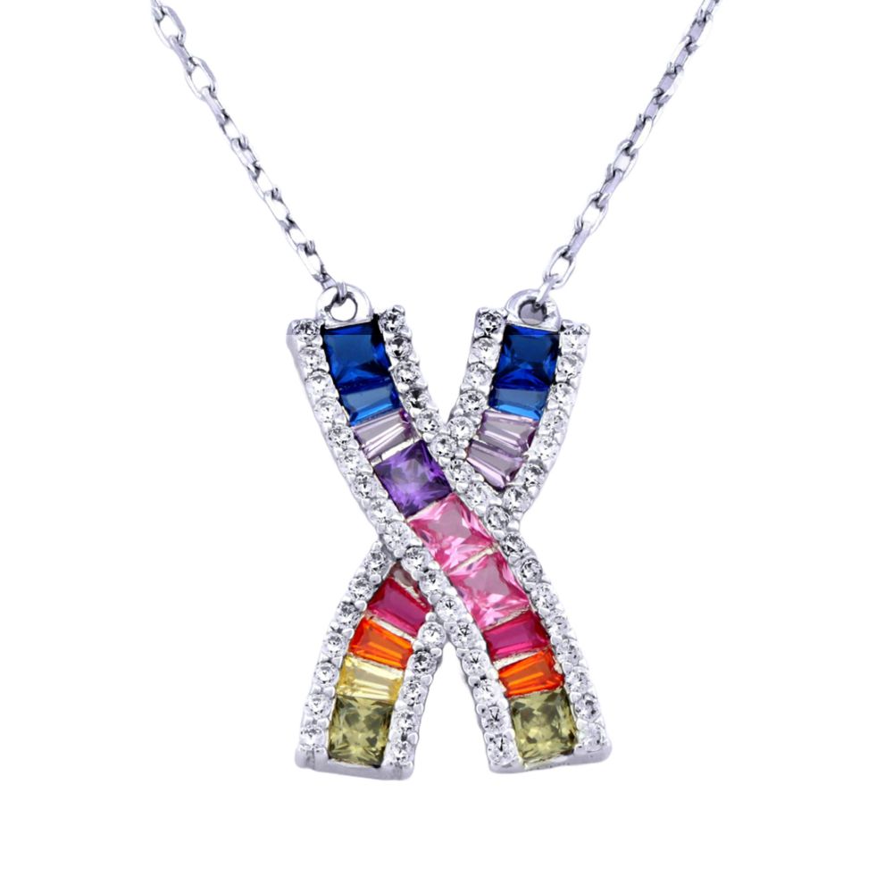 925 Silver Rhodium Plated Multi Col Cubic Zirconia Set Kisses Necklace – Imperial Time