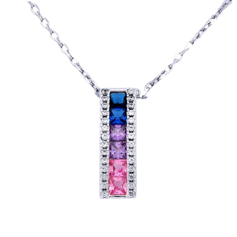 925 Silver Rhodium Plated Multi Col Cubic Zirconia Set Bar Necklace – Imperial Time
