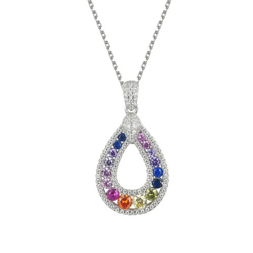 925 Silver Rhodium Plated Multi Col Cubic Zirconia Set Oval Necklace – Imperial Time