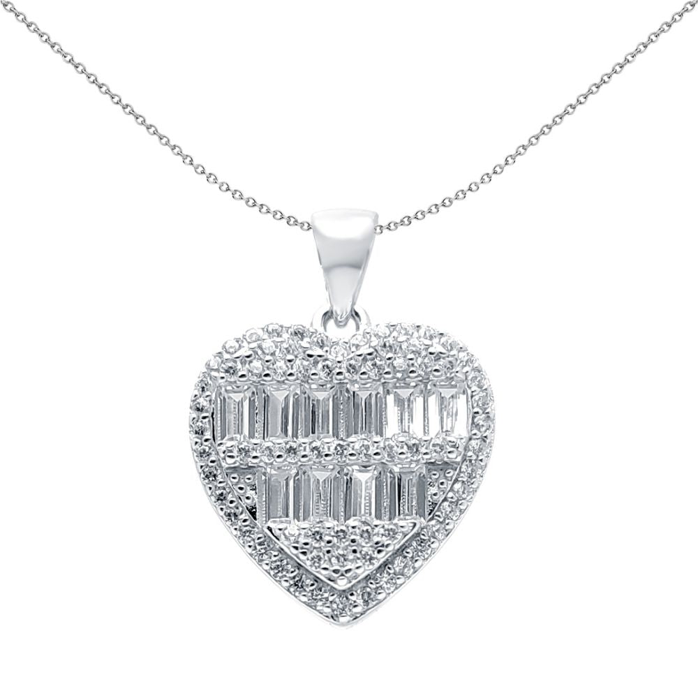 925 Silver Cubic Zirconia Brilliant and Baguette Cut Heart – Imperial Time