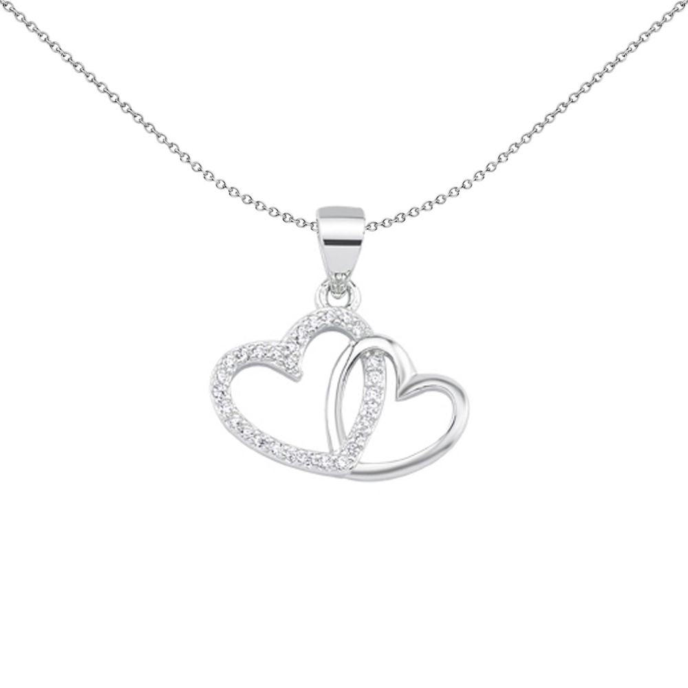925 Silver Cubic Zirconia Double heart Pendant – Imperial Time