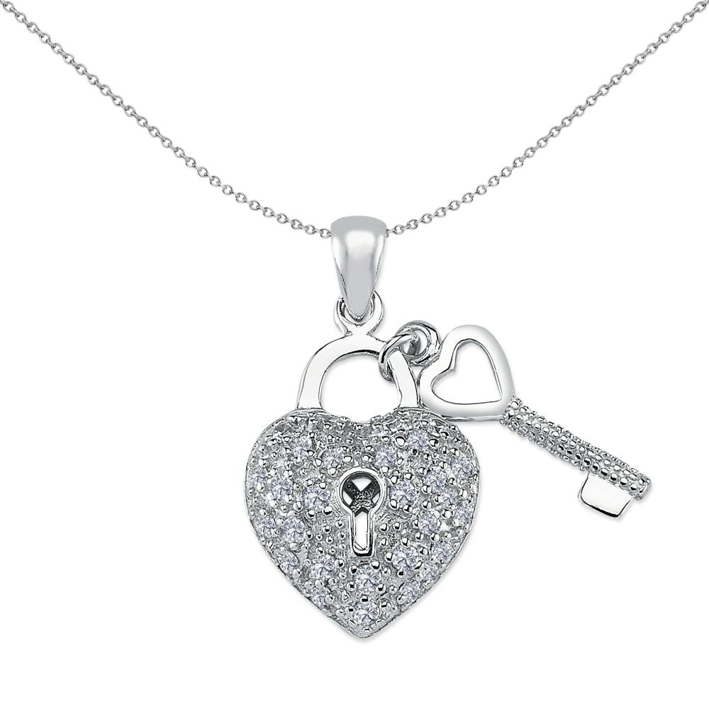 925 Silver Cubic Zirconia Heart and key Pendant – Imperial Time