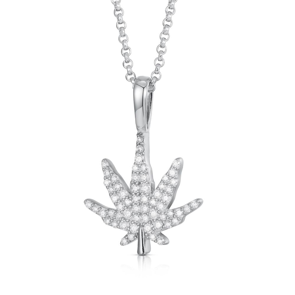 925 Silver Cubic Zirconia Set Cannabis Leaf Pendant – Imperial Time