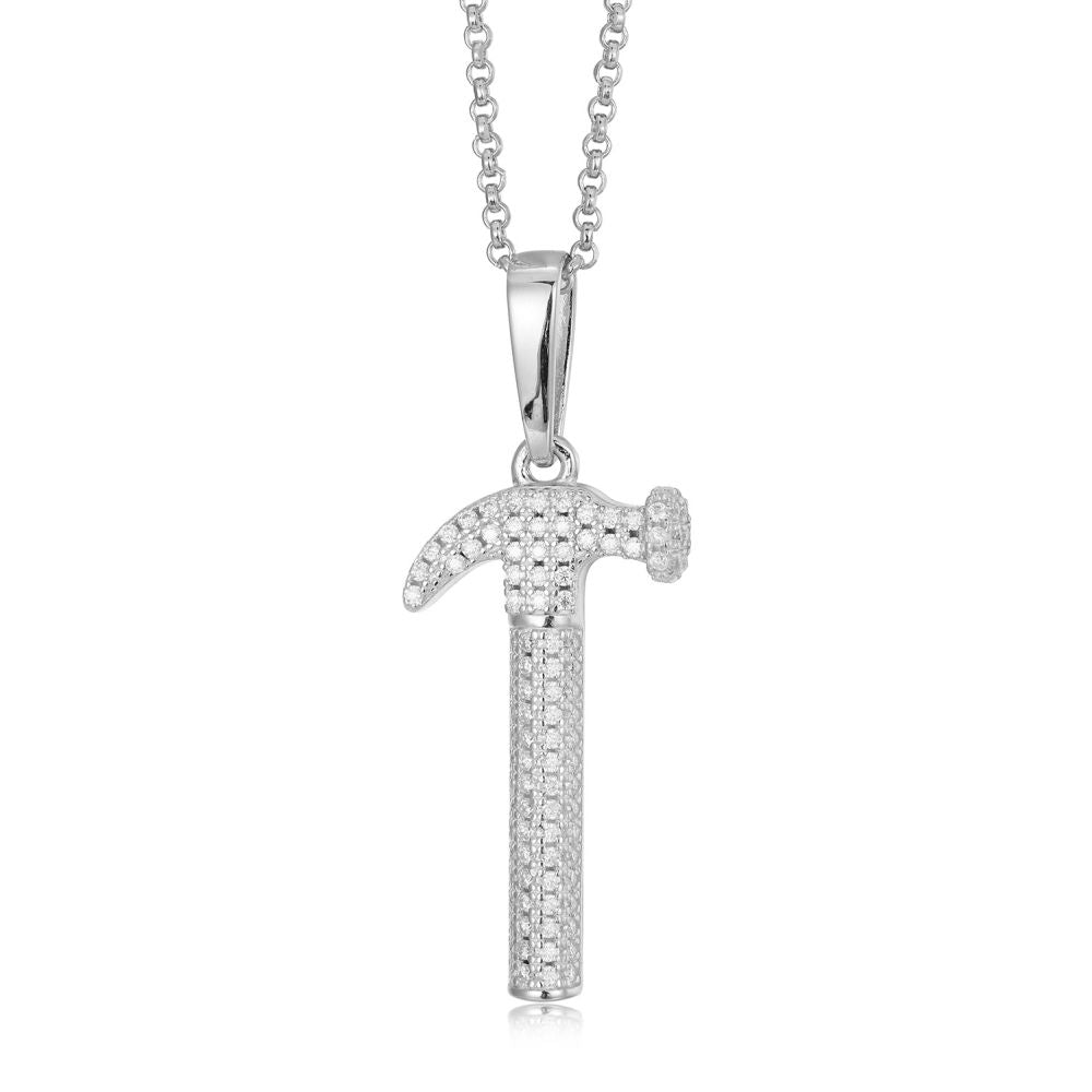 925 Silver Cubic Zirconia Set Hammer Pendant – Imperial Time