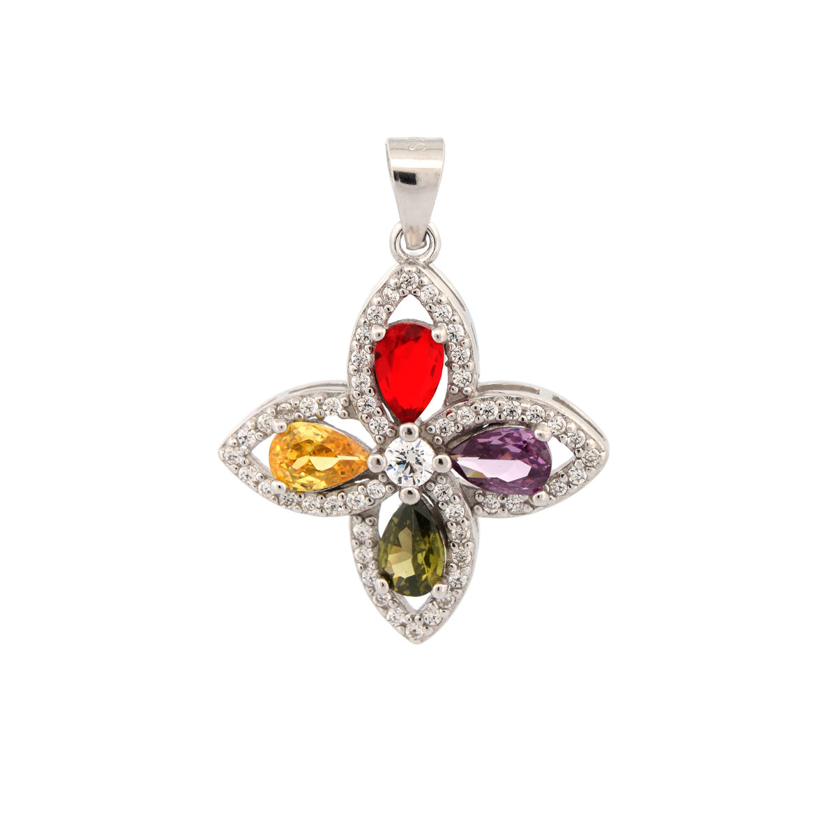 925 Silver Multi Col Cubic Zirconia Flower Pendant – Imperial Time