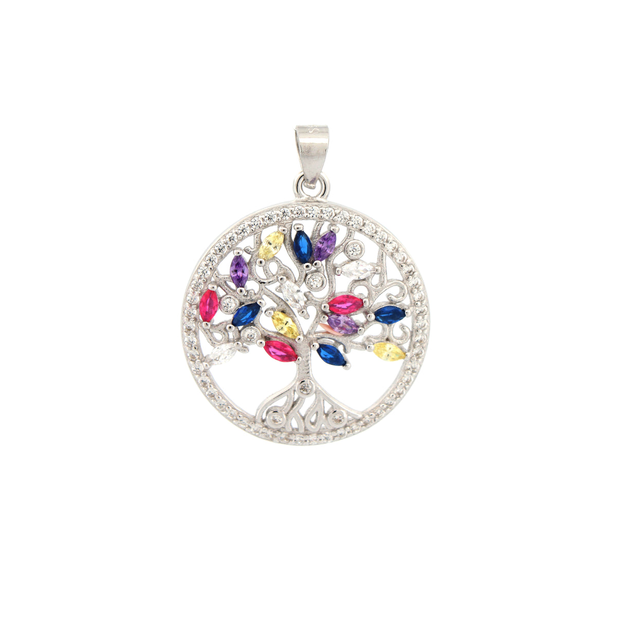 925 Silver Multi Col Cubic Zirconia Tree of Life Pendant – Imperial Time