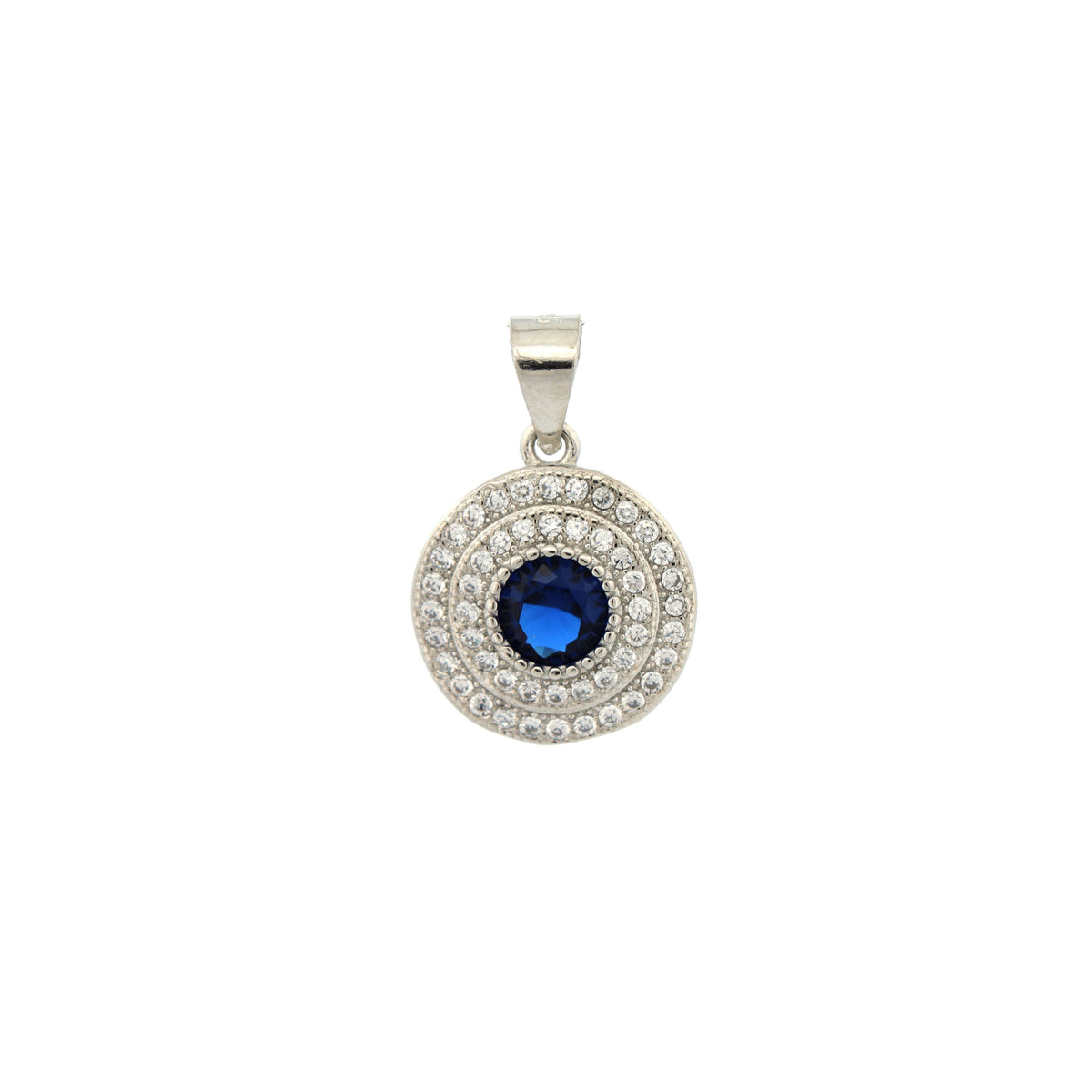 925 Silver Rhodium Halo Pendant Sapphire Centre Cubic Zirconia – Imperial Time