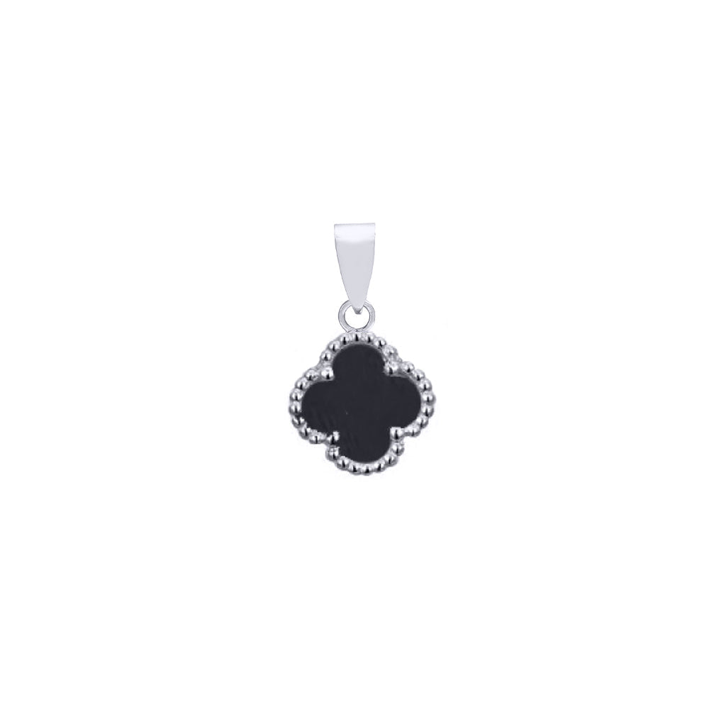 925 Silver Rhodium Single Clover Pendant Black Onyx Colour – Imperial Time
