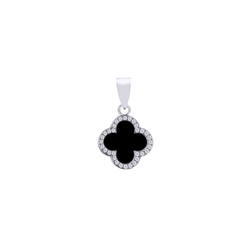 925 Silver Rhodium Cubic Zirconia Set Single Clover Pendant Black Onyx Colour – Imperial Time