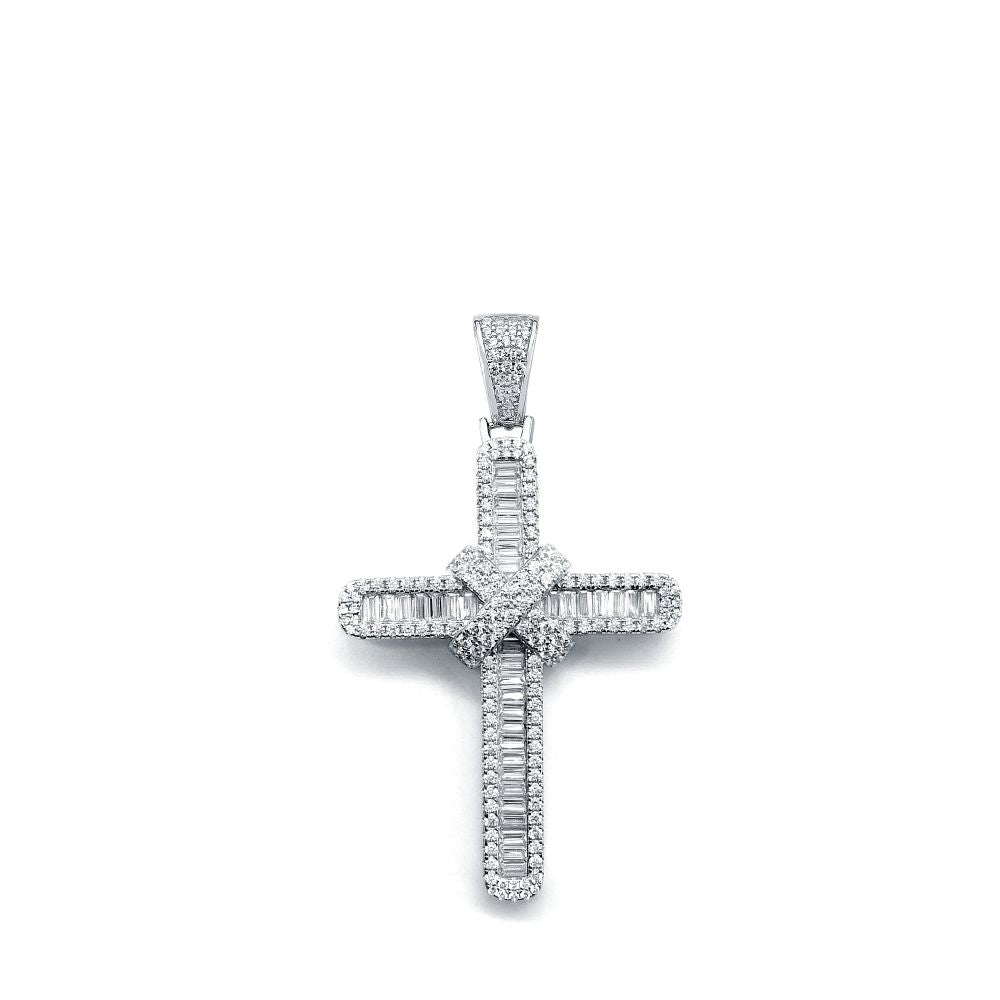 925 Silver Large Cubic Zirconia Brilliant and Baguette Cut Cross – Imperial Time