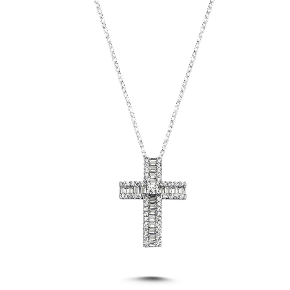 925 Silver Small Cubic Zirconia Brilliant and Baguette Cut Cross – Imperial Time