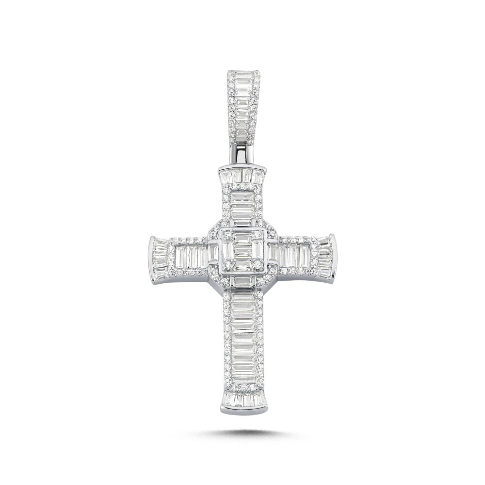 925 Silver Large Cubic Zirconia Brilliant and Baguette Cut Cross – Imperial Time