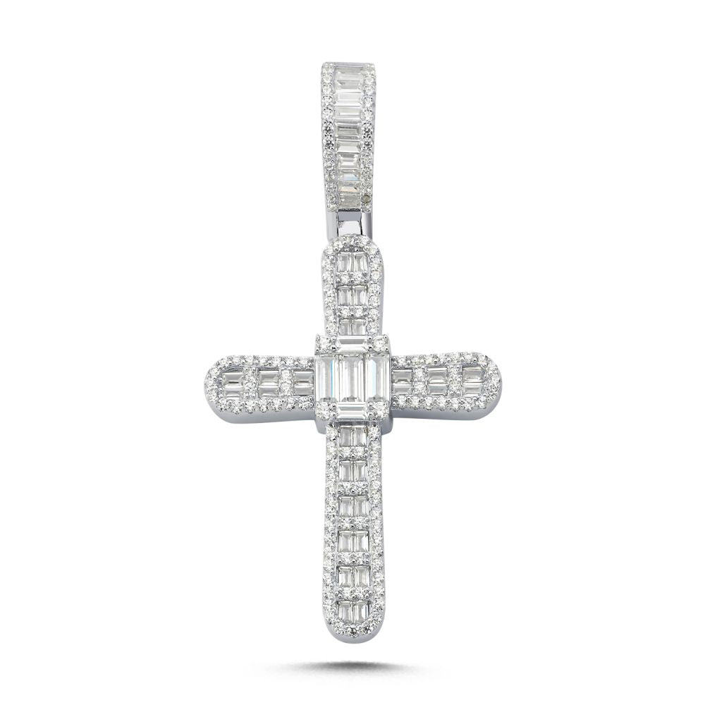 925 Silver Large Cubic Zirconia Brilliant and Baguette Cut Cross – Imperial Time