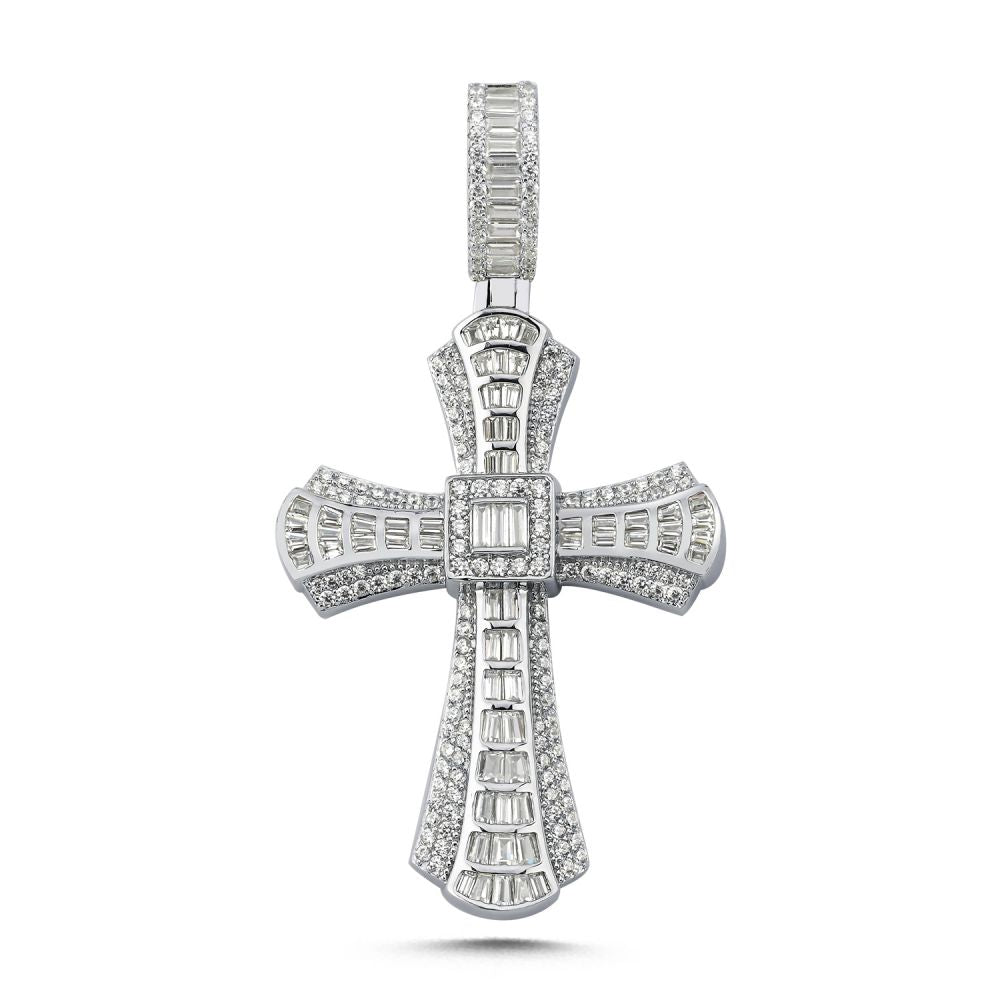 925 Silver Large Cubic Zirconia Brilliant and Baguette Cut Cross – Imperial Time