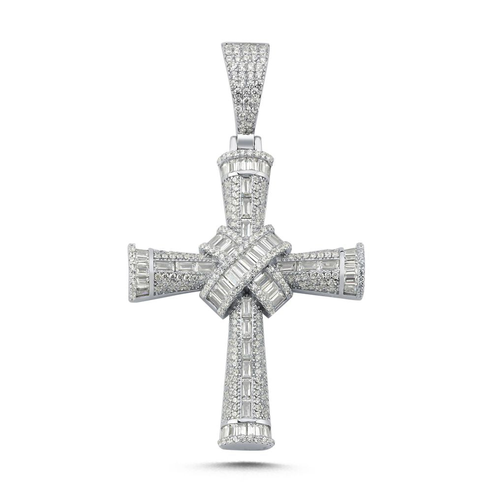 925 Silver Large Cubic Zirconia Brilliant and Baguette Cut Cross – Imperial Time