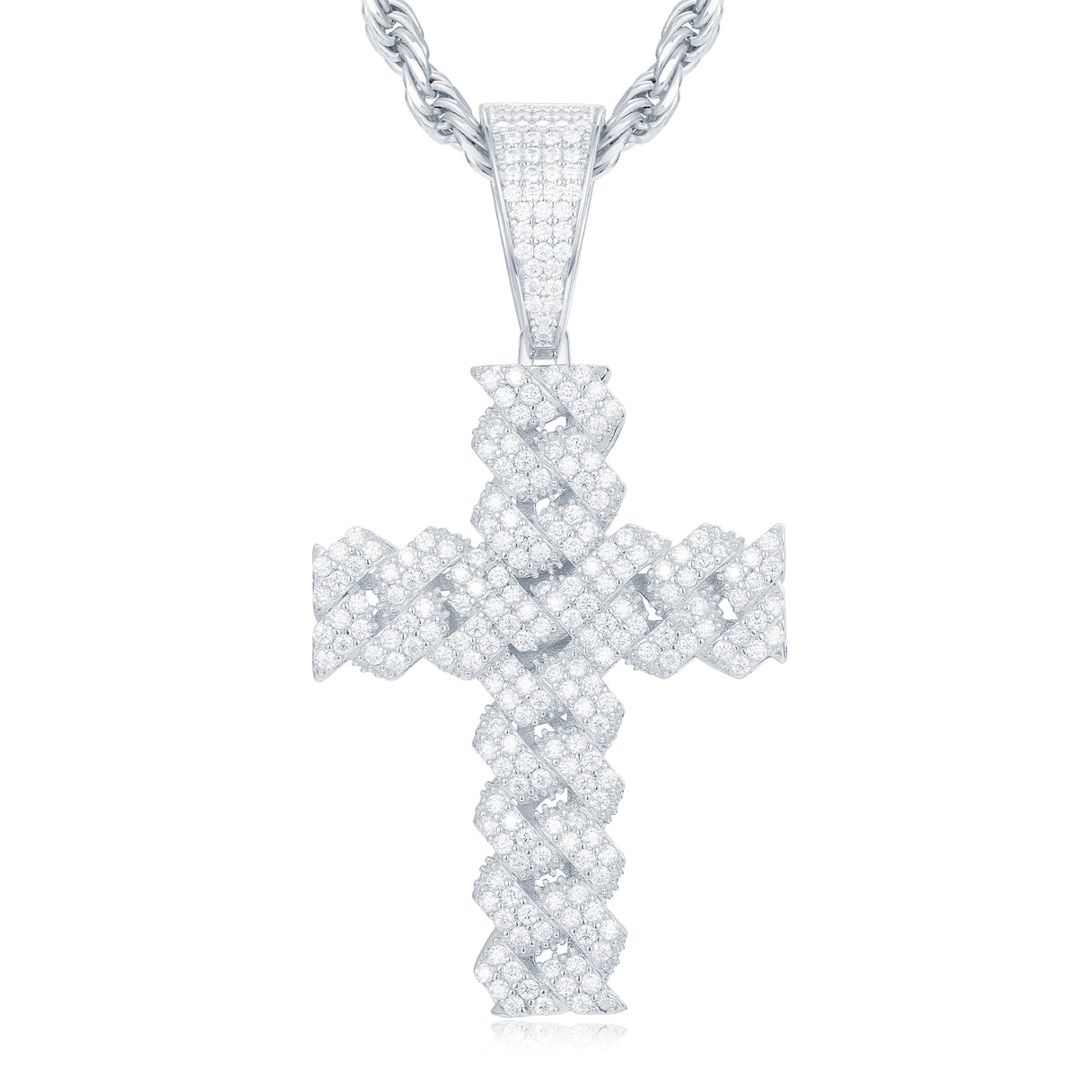 925 Silver Cubic Zirconia Set Cuban Link Style Cross – Imperial Time