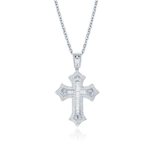 925 Silver Rhodium Plated Cubic Zirconia Set Cross (APX064) – product view