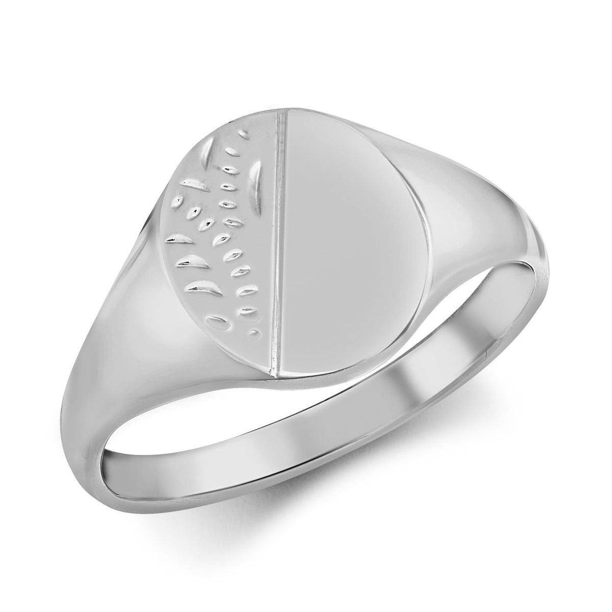 925 Silver Oval Half Engraved Signet Ring – Imperial Time