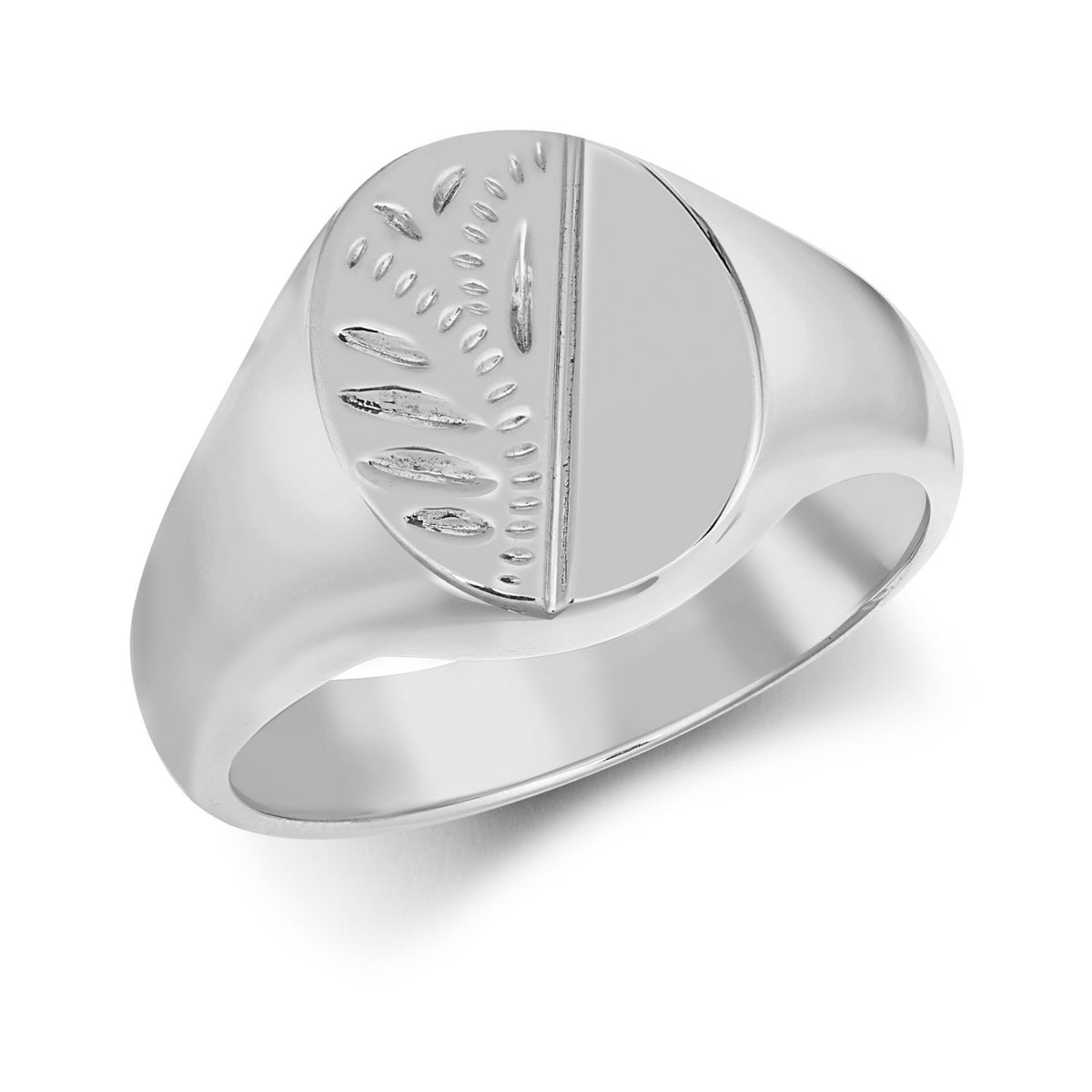 925 Silver Oval Half Engraved Signet Ring – Imperial Time