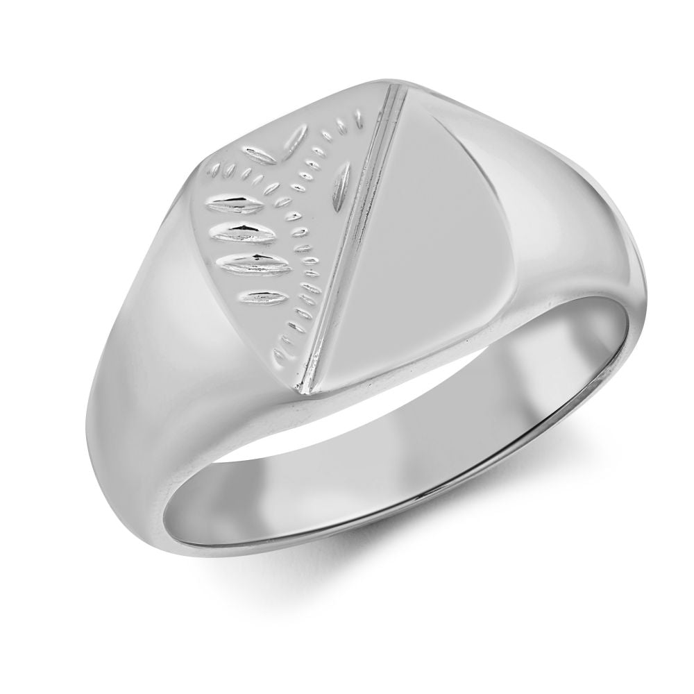 925 Silver Cushion Shape Half Engraved Signet Ring – Imperial Time