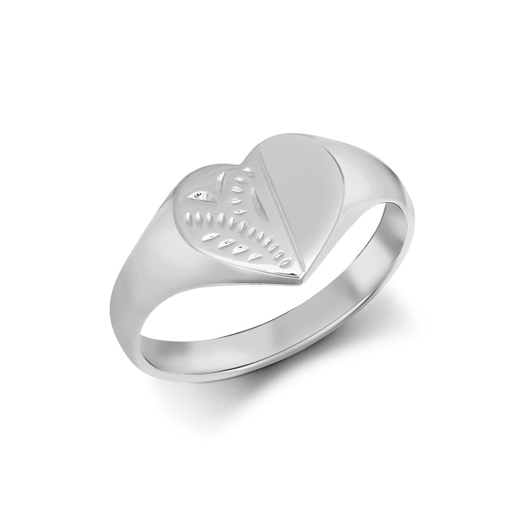 925 Silver Heart Shape Half Engraved Signet Ring – Imperial Time