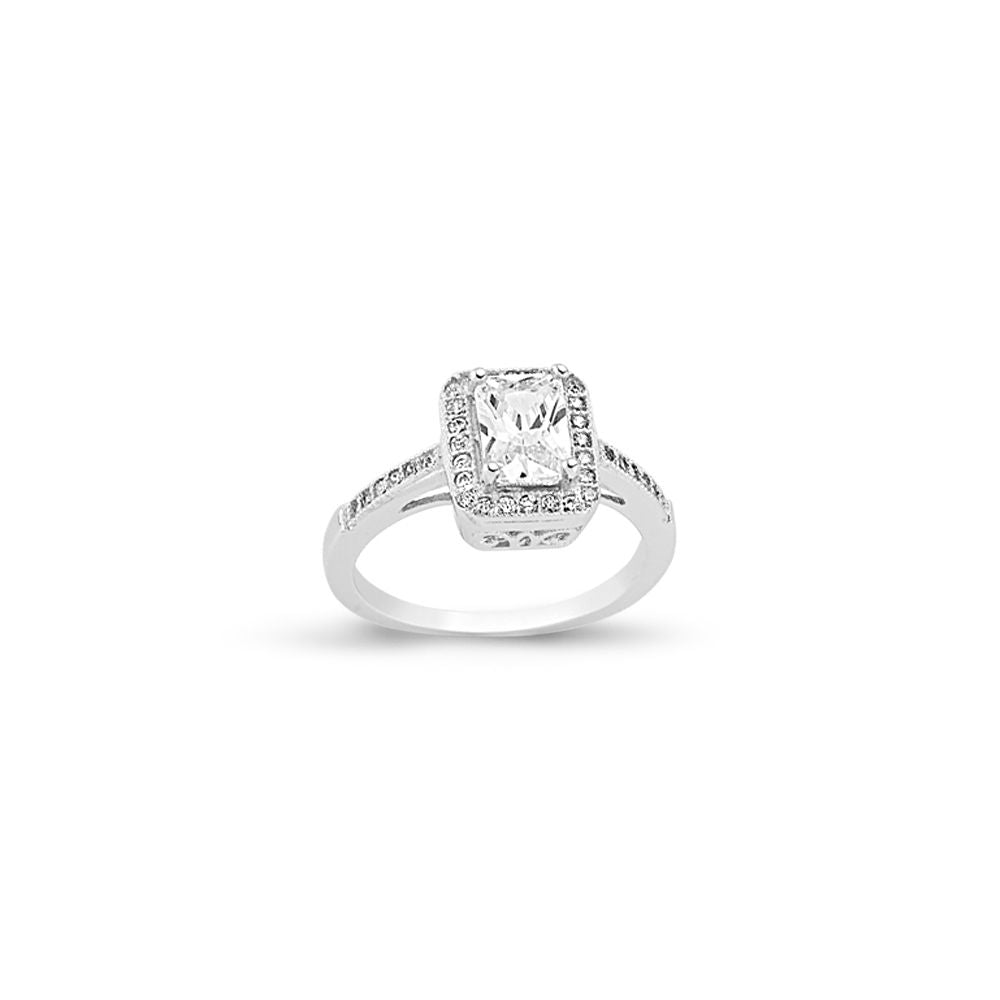 925 Silver Cubic Zirconia Emerald Cut Centre Halo Ring – Imperial Time