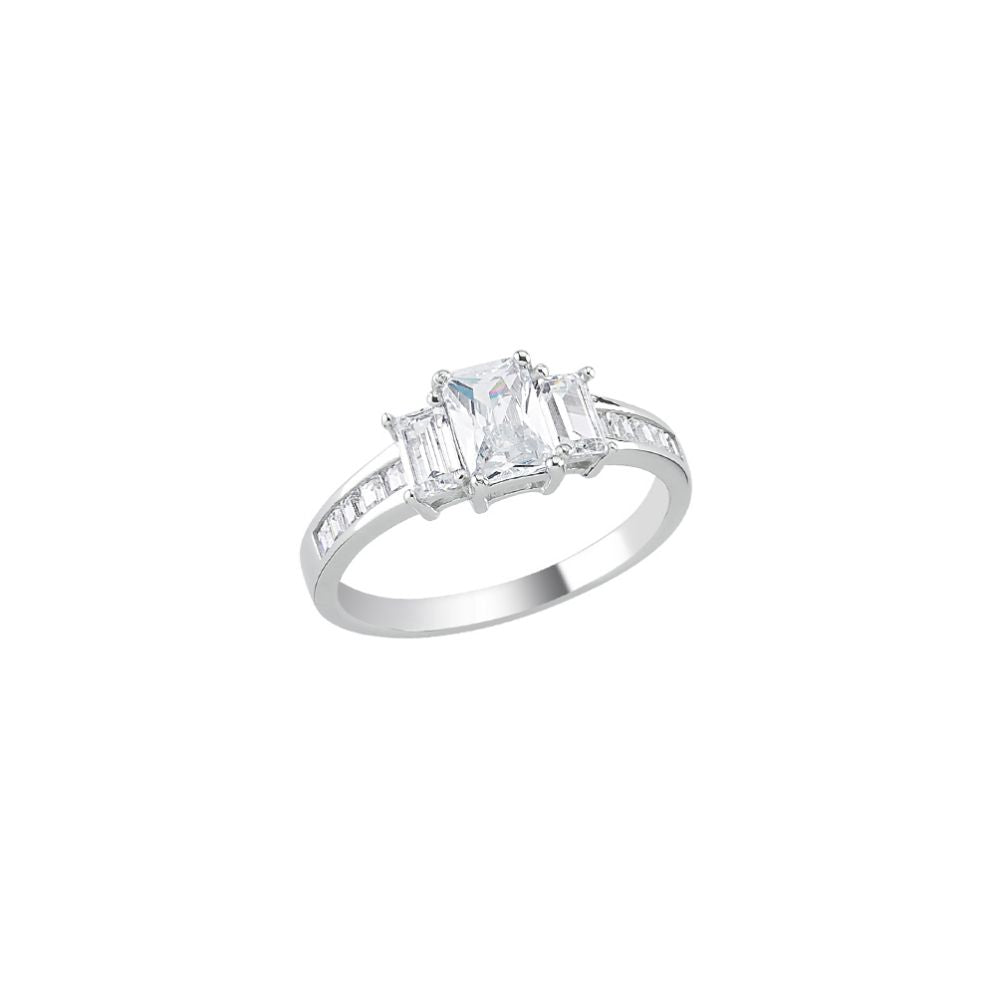 925 Silver Cubic Zirconia Trilogy Bageutte Ring – Imperial Time