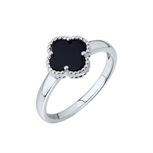 925 Silver Rhodium Clover Ring Onyx – Imperial Time