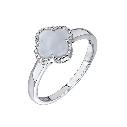 925 Silver Rhodium Clover Ring MOP – Imperial Time