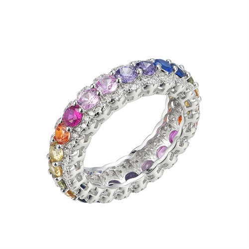 925 Silver Rhodium Plated Multi Col Cubic Zirconia Full Eternity Ring – Imperial Time