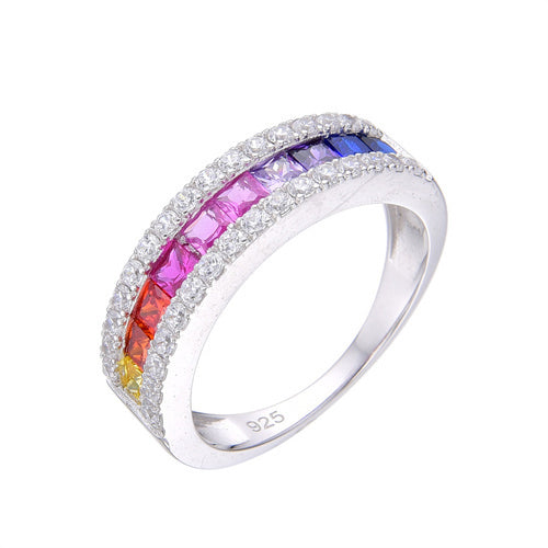 925 Silver Rhodium Plated Multi Col Cubic Zirconia Half Eternity Ring – Imperial Time