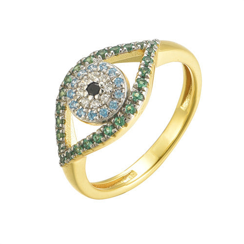 925 Siver 14ct Gold Plated Cubic Zirconia Set Evil Eye Ring – Imperial Time