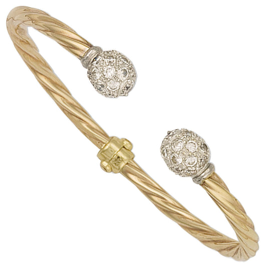 Yellow Gold Hinghed Twisted Cubic Zirconia Torque Bangle